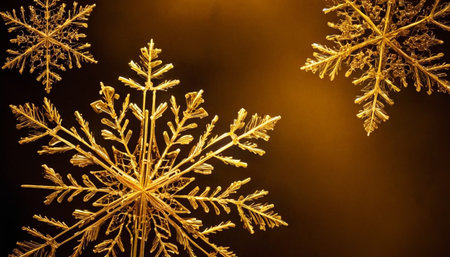 Golden snowflakes on dark background. Christmas and New Year conceptの素材