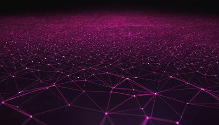 3D rendering of a network of connected lines and dots in purpleの素材