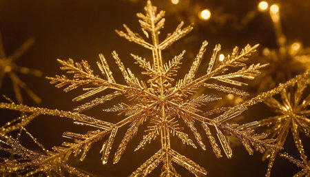 Golden snowflake on a dark background. Christmas and New Year concept.の素材