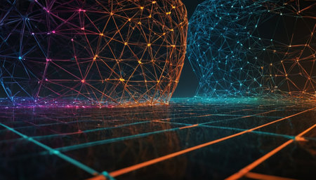 abstract polygonal space low poly dark background with connecting dots and linesの素材