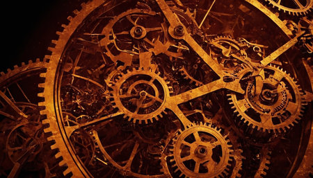 Close up of a clockwork mechanism. Time concept. Toned.の素材