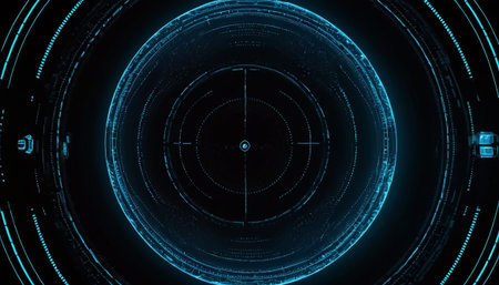 Abstract blue radar screen. Technology concept. 3D Rendering.の素材