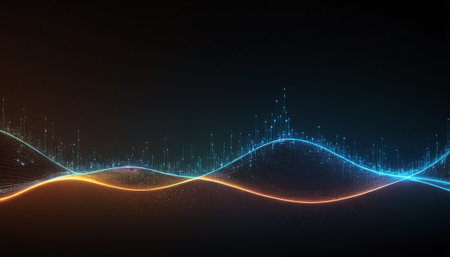 Abstract technology background with glowing lines and dots. 3D Renderingの素材