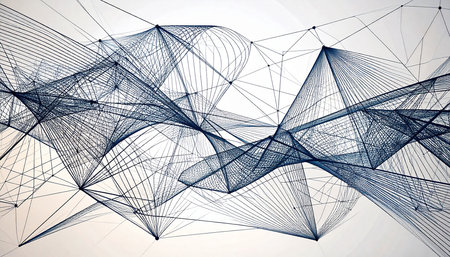 3D rendering of abstract technology concept with connected lines and dots.の素材
