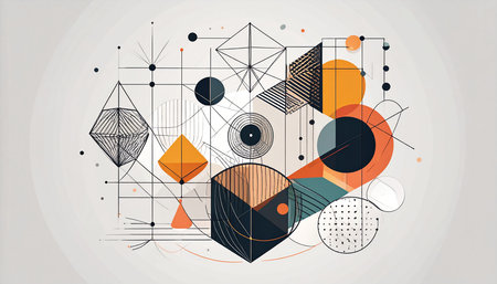 Abstract geometric background with circles, lines, triangles and other elements. Vector illustrationの素材