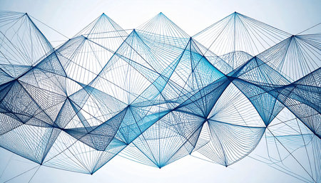 3D illustration of abstract technology background. Network concept with connected lines and dots.の素材