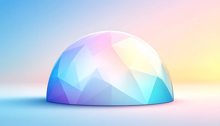 Illustration of a blue diamond on a pink and blue gradient backgroundの素材
