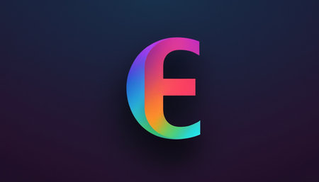 Colorful letter e logo on dark blue background. 3d renderingの素材