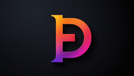 Illustration of a colorful letter E with orange and pink gradient on black backgroundの素材