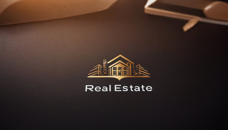 Logo Real Estate on a black background. Concept of real estate business.の素材