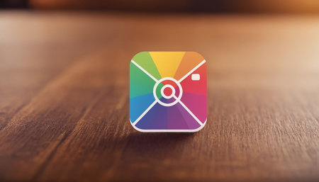 Colorful graphic design icon on wooden table with bokeh backgroundの素材