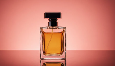 Perfume bottle on pink background. Perfumery concept.の素材