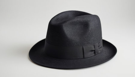 Black hat on a white background. Fashionable men's hat.の素材