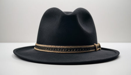 Black hat on white background. Men's fashion. Studio shot.の素材