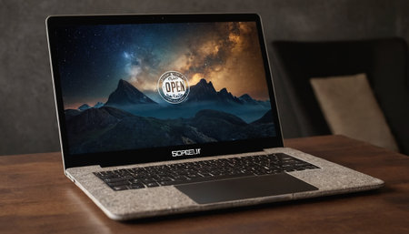 Laptop screen displaying a new popular social media app on a deskの素材