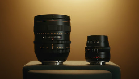 Camera lens on a brown background. Shallow depth of field.の素材