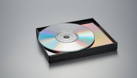 3d rendering of a stack of compact discs on a gray backgroundの素材