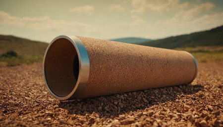 Plastic pipe on a dirt road in the countryside. 3d renderingの素材