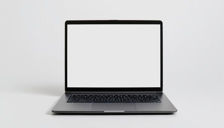 Laptop with blank screen isolated on white background. 3d renderingの素材