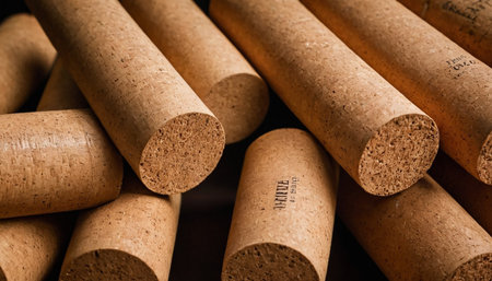 Corks for wine on a wooden background. Close-up.の素材