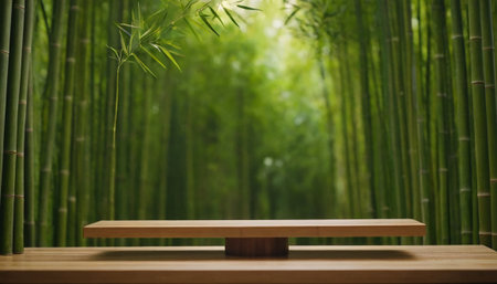 Empty wooden table and bamboo forest background. For display or montage your productsの素材