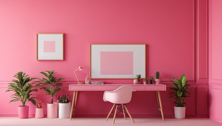 Interior of pink living room with pink wall, 3d renderの素材