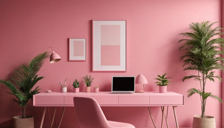 Interior of modern living room with pink walls, 3d renderの素材
