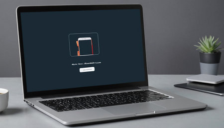 Laptop screen mockup with app icon on the screen. 3d rendering.の素材