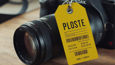 Close up of a price tag on a camera. Focus on the label.の素材