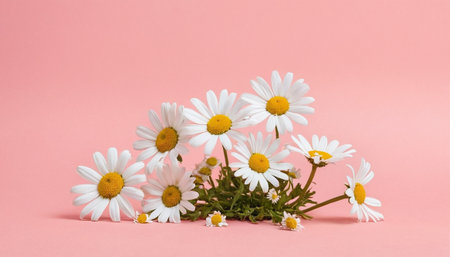 White daisies on a pink background. Place for text.の素材