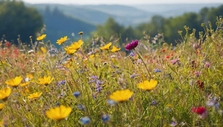 Wildflowers in a meadow in the countryside in summertimeの素材