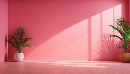 interior design with plant on pink wall. 3d render illustrationの素材