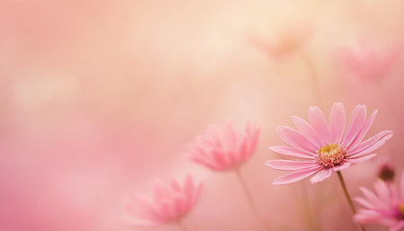 pink daisy flowers in soft color and blur style for backgroundの素材
