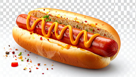 Hot dog with mustard and ketchup. Isolated on transparent backgroundの素材