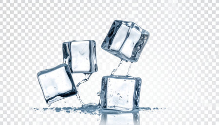 Ice cubes with water splash isolated on transparent background. 3d renderingの素材