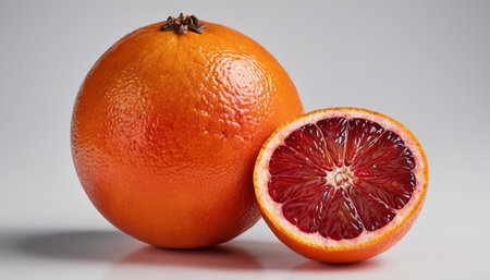 Bloody oranges on a white background, close-up, selective focusの素材