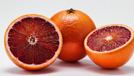 Red blood oranges isolated on white background. Clipping path included.の素材