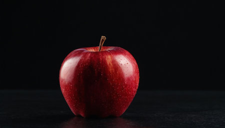 Red apple on a black background, with copy space for your textの素材