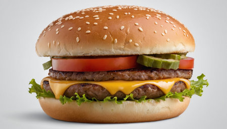 Cheeseburger on white background with clipping path. 3d illustrationの素材
