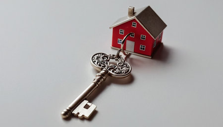 House and key on a white background. The concept of buying or selling real estate.の素材