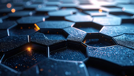 3d rendering of abstract metal hexagon shape background. Futuristic industrial background.の素材