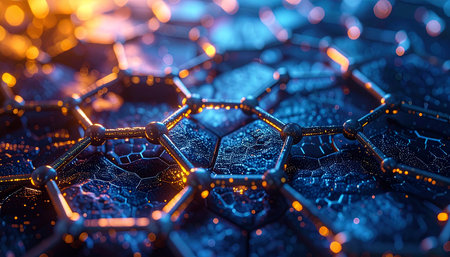 Abstract 3d rendering of hexagonal structure. Science and technology background.の素材