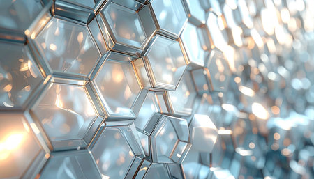 Abstract 3d rendering of chaotic hexagons. Futuristic background.の素材