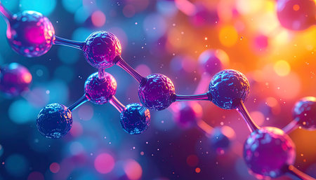 Molecule structure on colorful background. 3d illustration of molecule.の素材