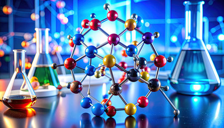 Molecular model of atom. Science and medical background. 3d illustrationの素材