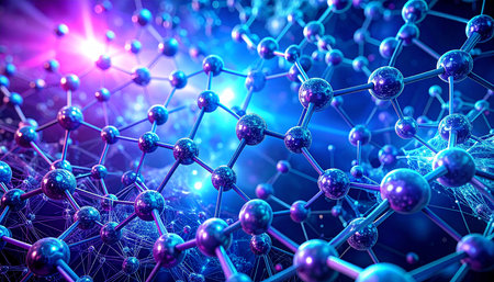 3D rendering of abstract blue molecule structure. Science and technology background.の素材