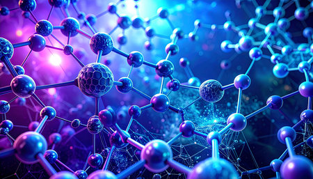 3d rendering molecule structure in blue background. Science and medical backgroundの素材