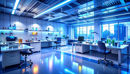 3d render of modern laboratory interior with equipment and science research conceptの素材