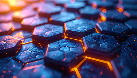 Abstract 3d rendering of hexagons. Futuristic technology background.の素材
