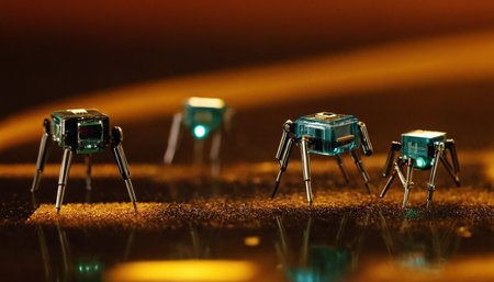 Microscopic close-up of electronic components on the table.の素材